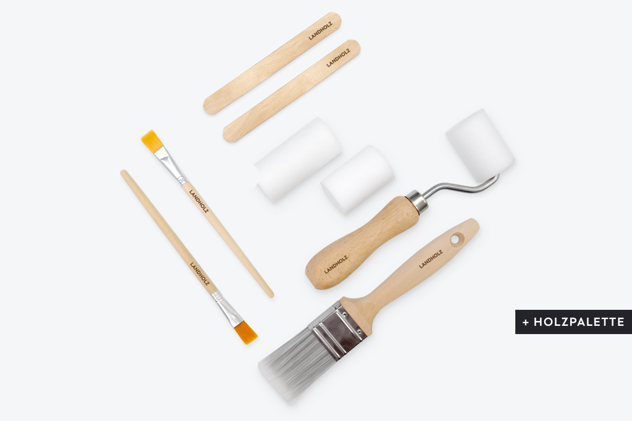 DIY-Set zum Möbelstreichen. Pinselset und Lackierzubehör für Möbel-Upcycling mit Möbellack oder Kreidefarbe.